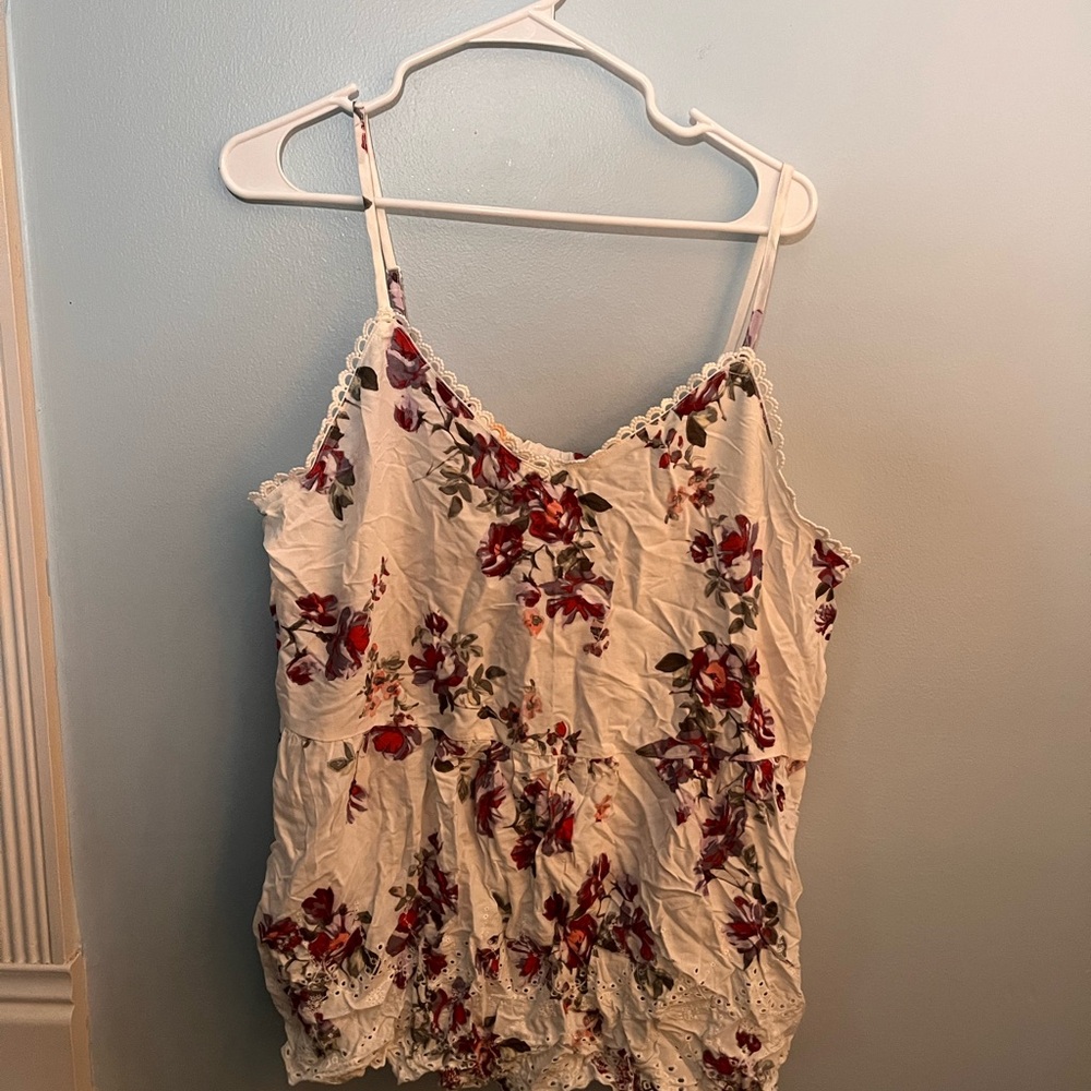 Maurices Cream and Red Ruched Ruffled Camisole